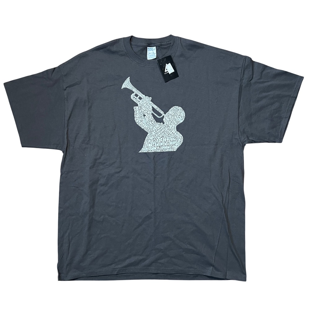 NEW LA Pop Art Men's Jazz Word Art Graphic T-Shirt Gray Cotton Short Sleeve 2XL